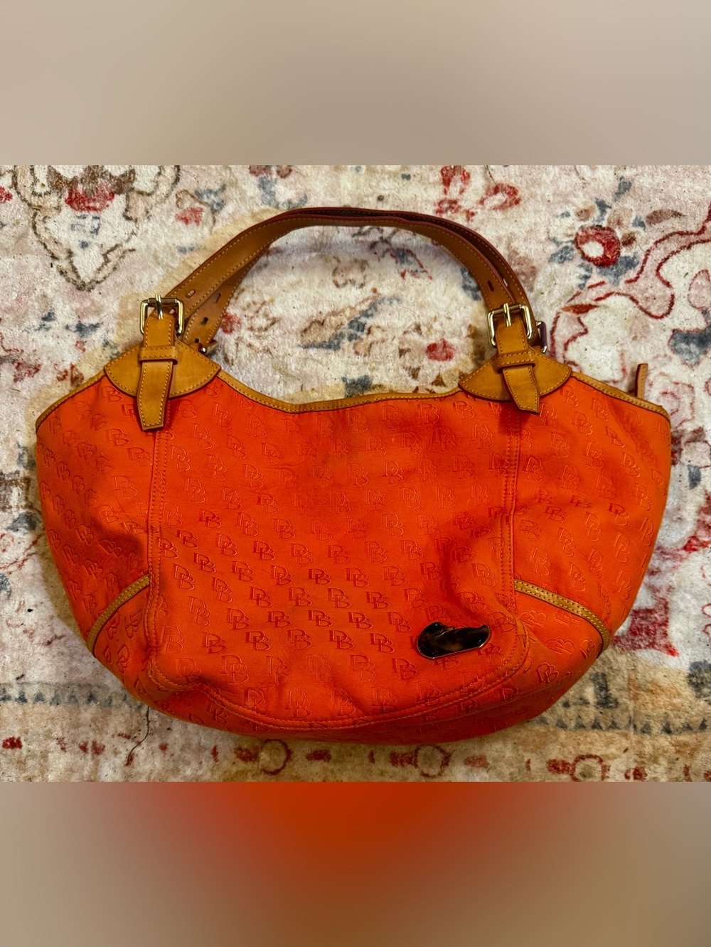 Dooney & Bourke Orange Logo Shoulder Bag with Tan Trim